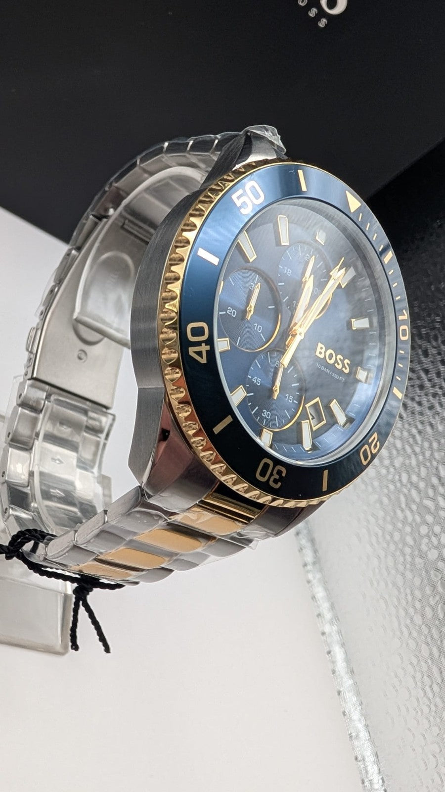 BOSS Admiral 1514257 46mm Two Tone Gold PVD With Silver Dial Chrono Men’s Watch 