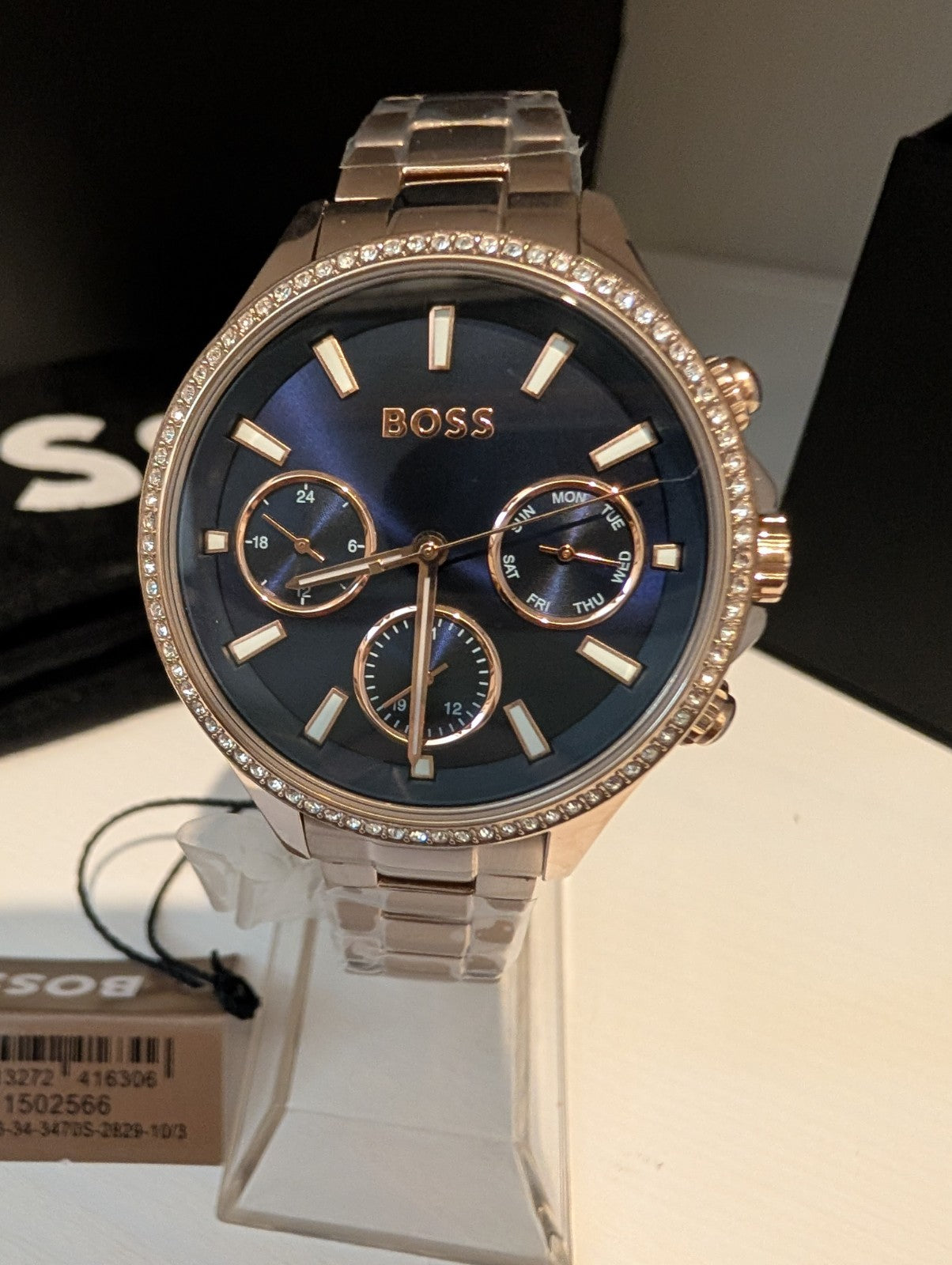 HUGO BOSS 1502566 Womens Watch Hera Blue Dial Rose Gold Strap  38mm. Brand New 