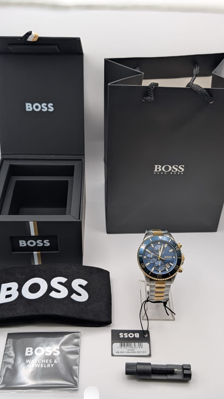 BOSS Admiral 1514257 46mm Two Tone Gold PVD With Silver Dial Chrono Men’s Watch 