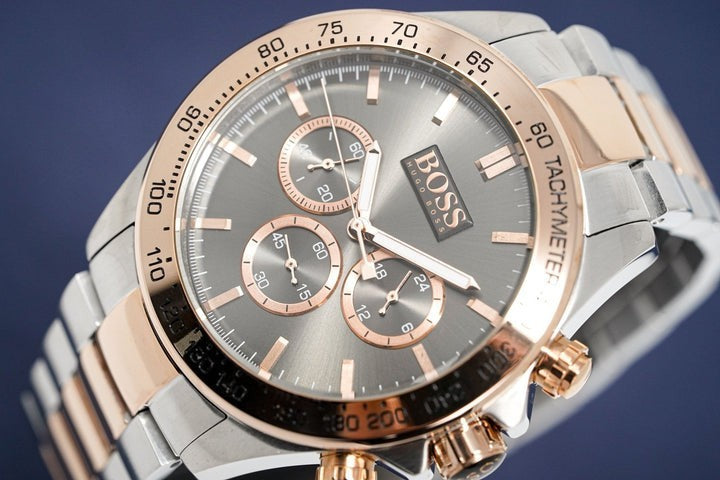 NEW BOSS MENS WATCH 1513339 STAINLESS CHRONO STEEL TWO TONE BRACELET WARRANTY