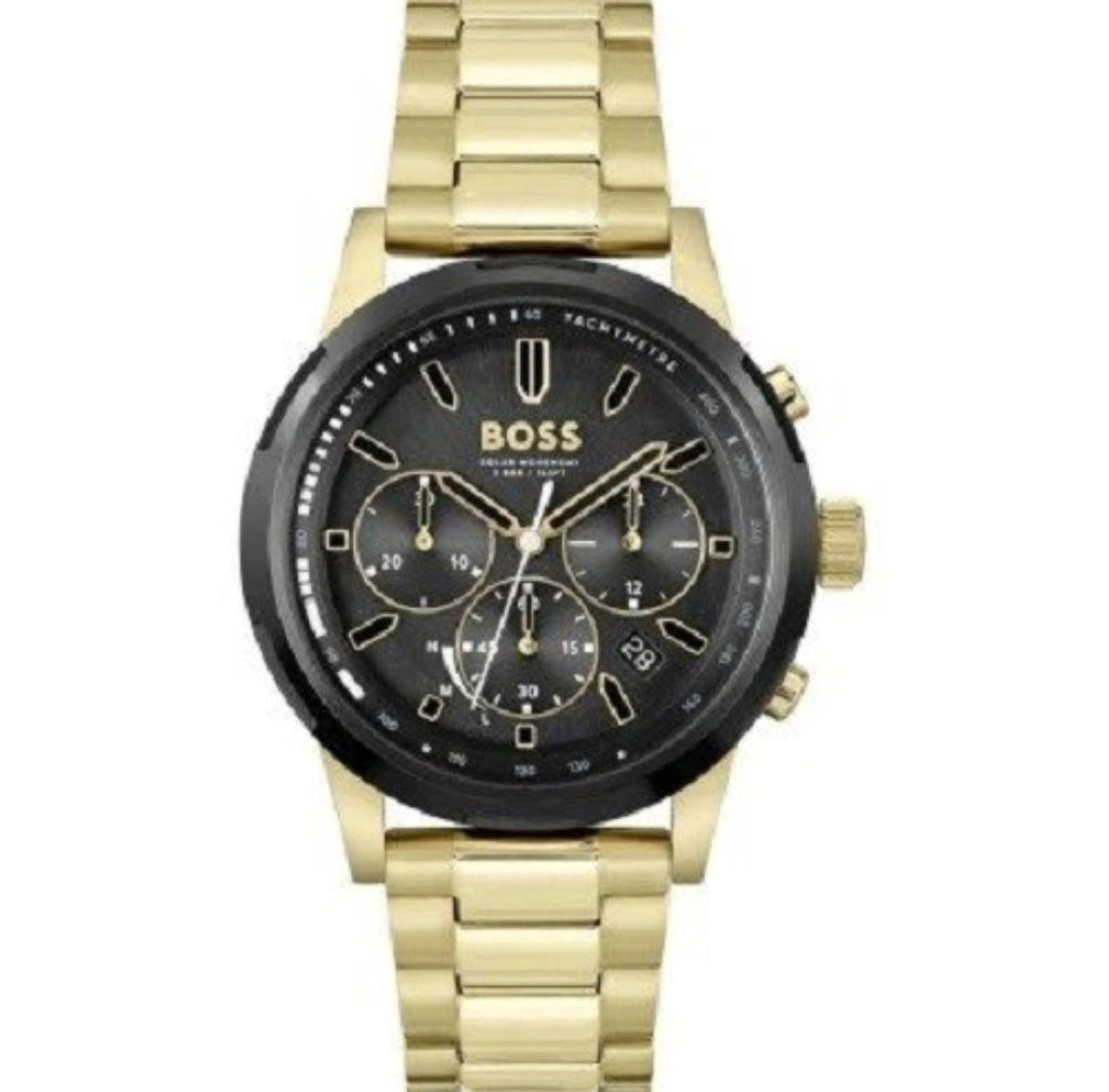 NEW HUGO BOSS MENS SOLGRADE CHRONO WATCH HB1514033 GOLD - WARRANTY - 44mm 