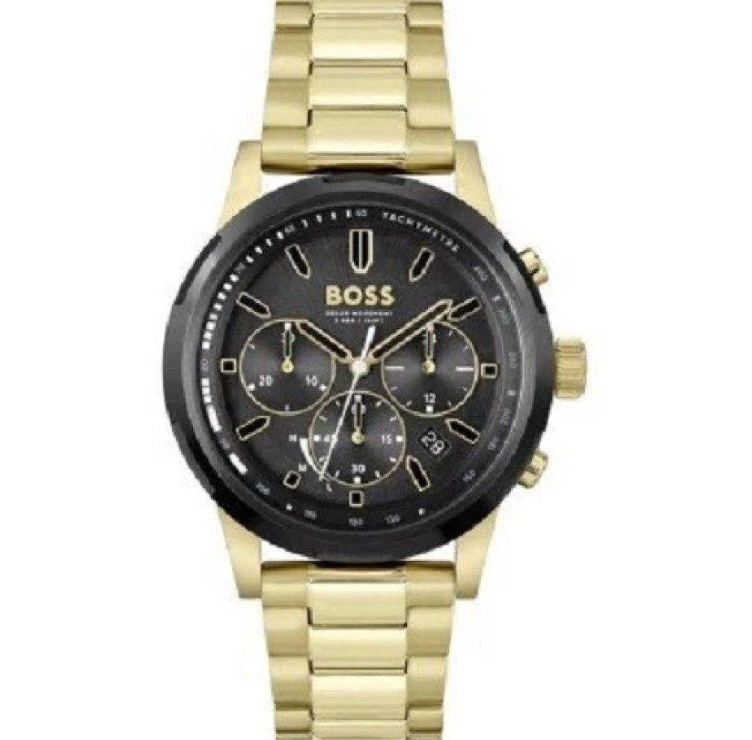 NEW HUGO BOSS MENS SOLGRADE CHRONO WATCH HB1514033 GOLD - WARRANTY - 44mm 