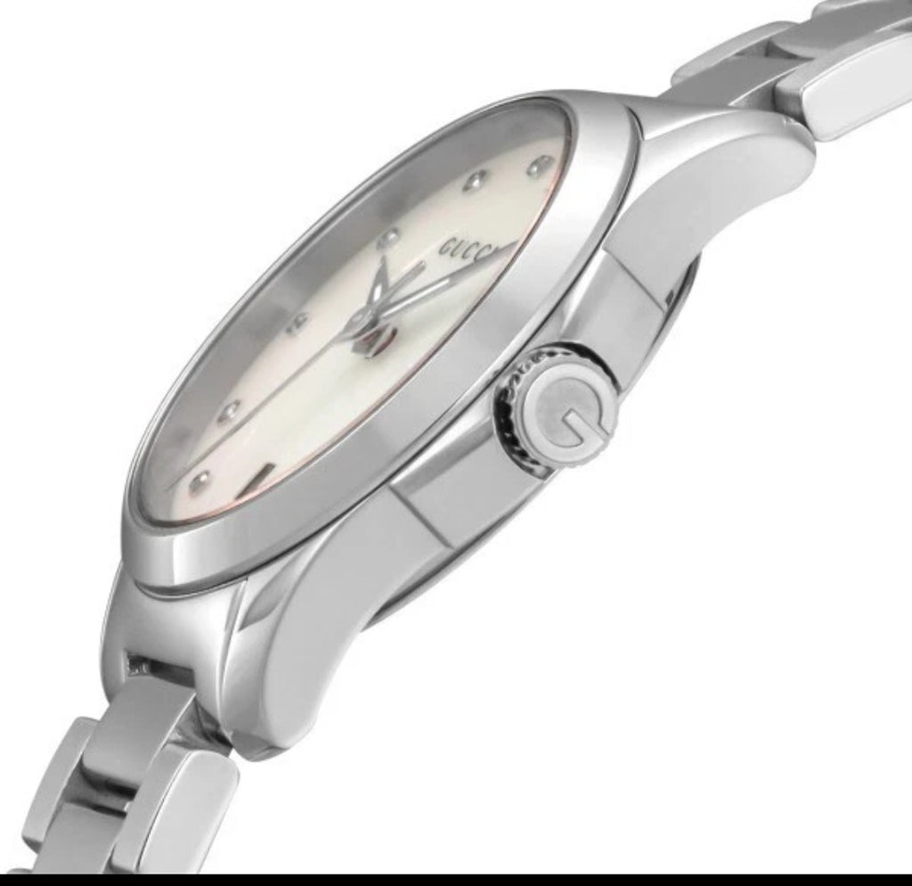 Gucci YA126542 G-Timeless 27mm Mother Of Pearl Stainless Chrono Watch 