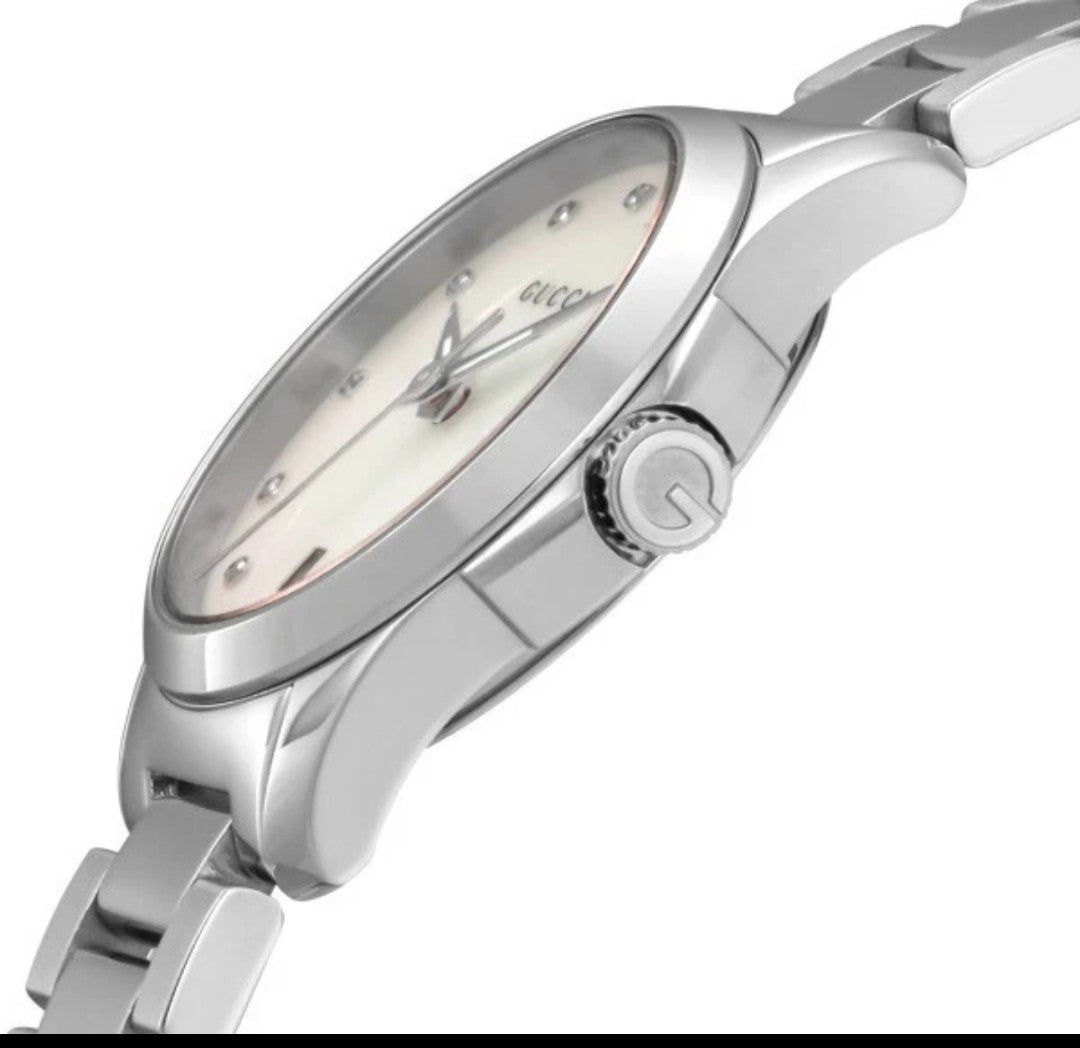 Gucci YA126542 G-Timeless 27mm Mother Of Pearl Stainless Chrono Watch 