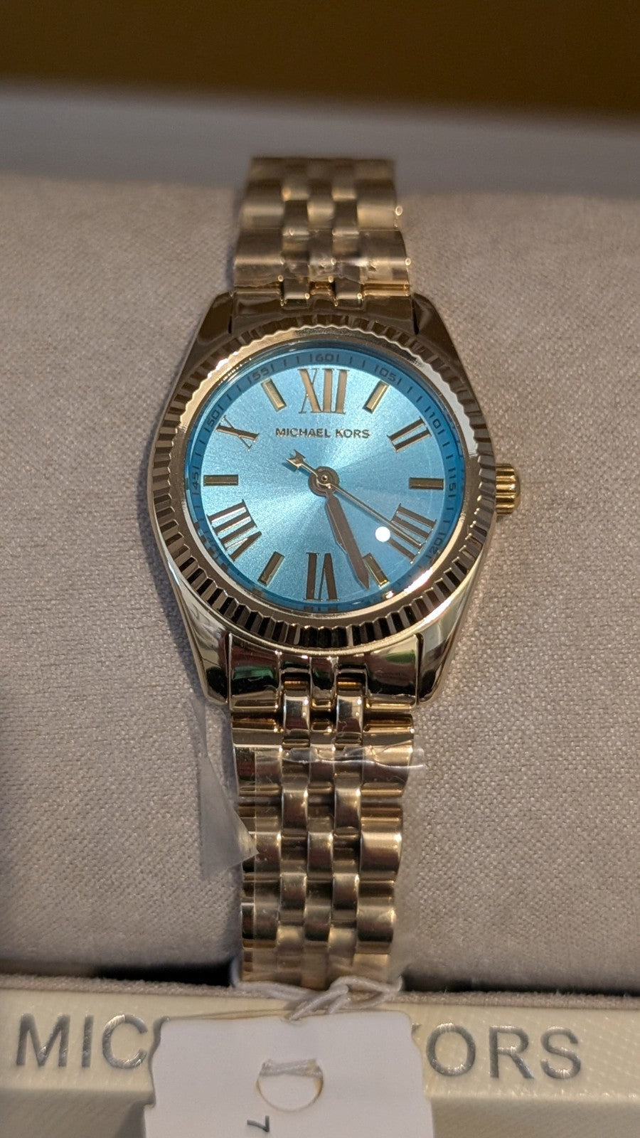 Michael Kors Lexington MK3271 Watch Women  Gold With Baby Blue Dial  26mm NEW