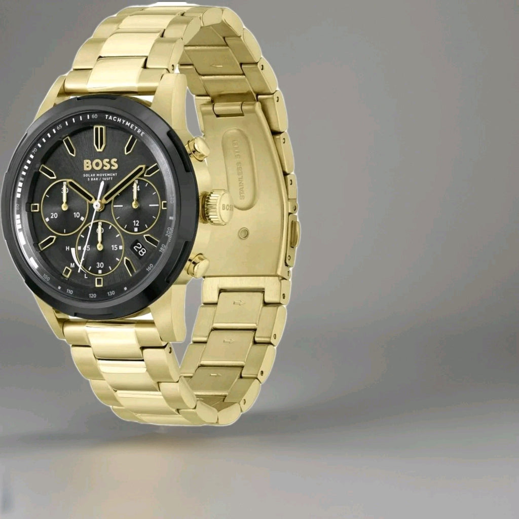 NEW HUGO BOSS MENS SOLGRADE CHRONO WATCH HB1514033 GOLD - WARRANTY - 44mm 
