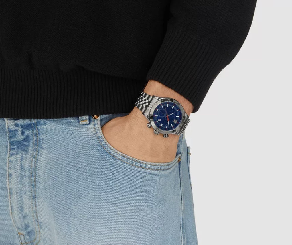 NEW Versace VE2U00722 Hellenyium Chrono blue gray Stainless Steel Men's Watch 