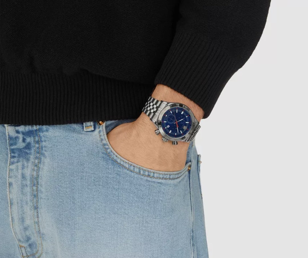 NEW Versace VE2U00722 Hellenyium Chrono blue gray Stainless Steel Men's Watch 