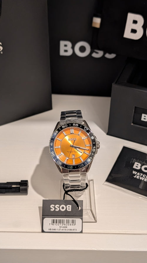 BOSS 1514206 Men's watch RUNNER 3H Collection Orange dial Blue And Black bezel 