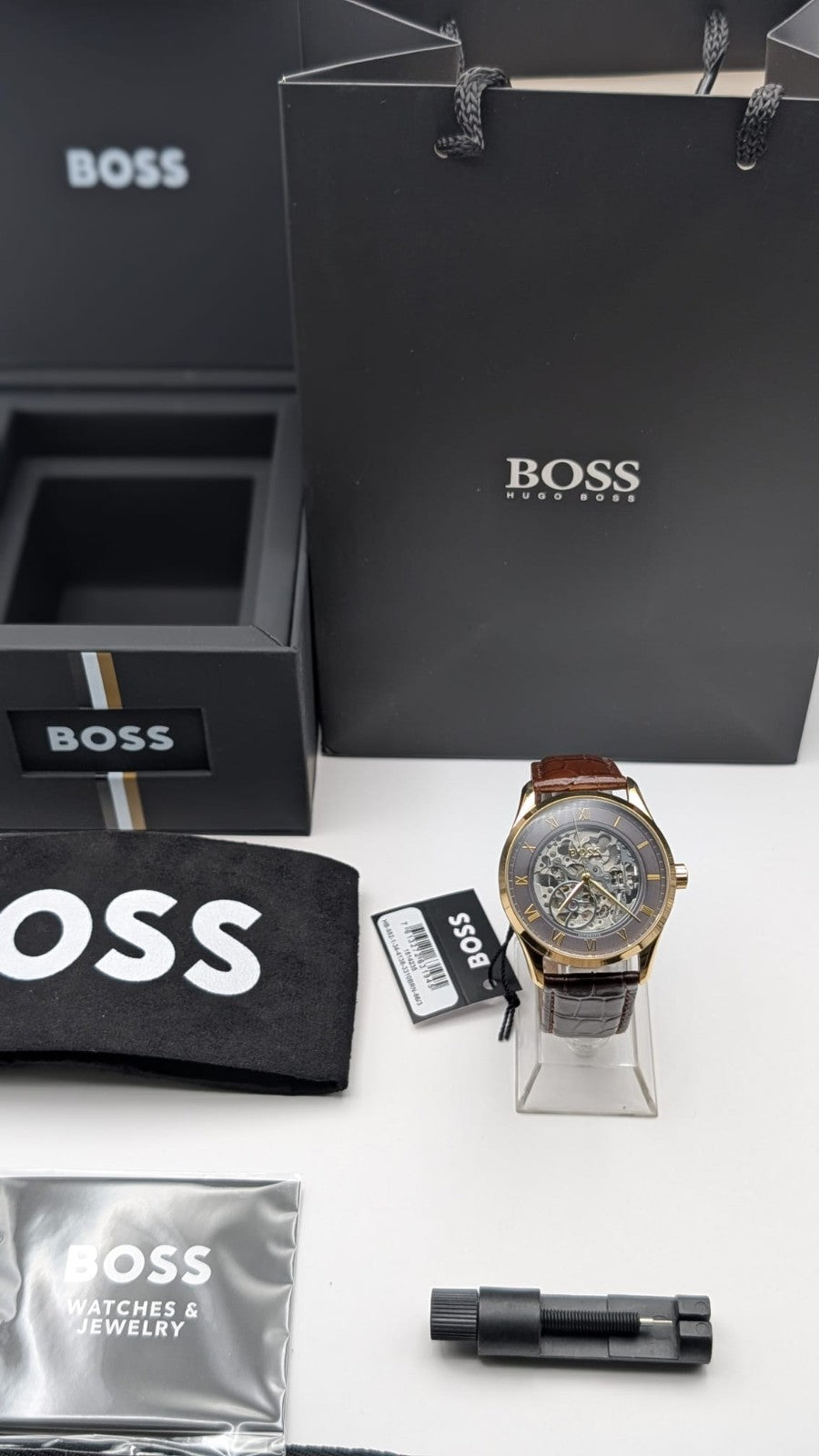 Hugo Boss Principle Skeleton 1514235 Men's Watch.  Brown Leather Strap 41mm 