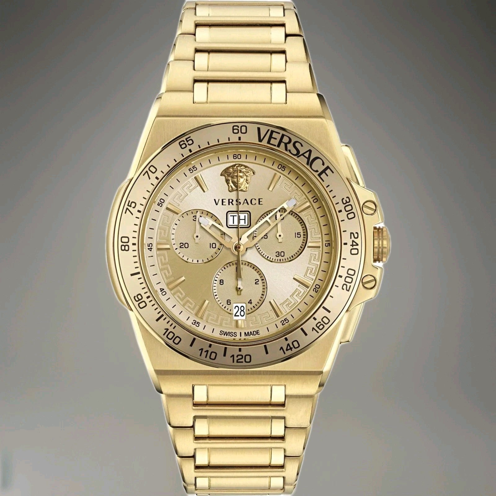 Versace Men Gold 45mm Bracelet Watch VE7H00723 GOLD Brand New With Box Warranty
