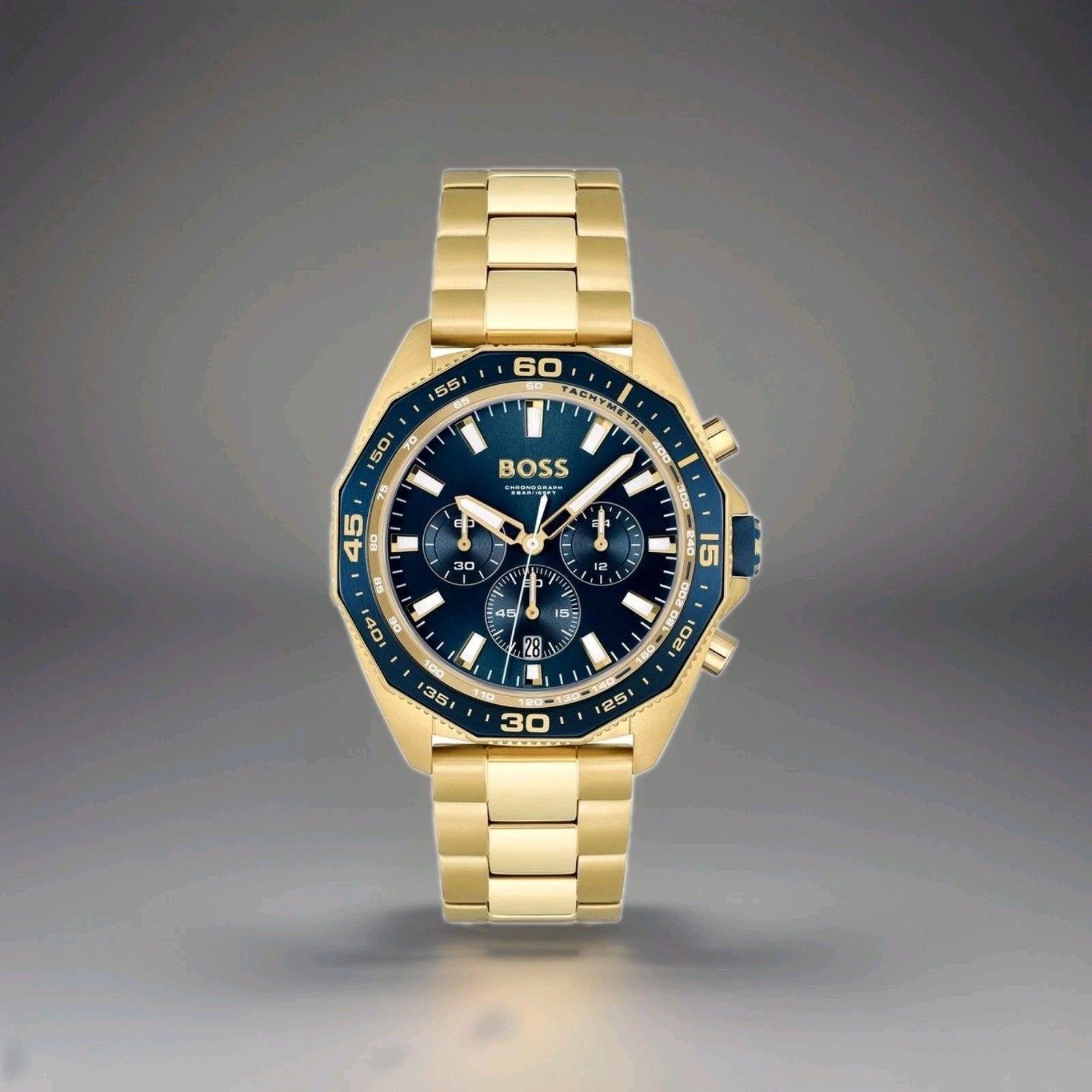 HUGO BOSS 1513973 Energy Chrono Gold Stainless Steel Blue Dial Mens Watch 44mm