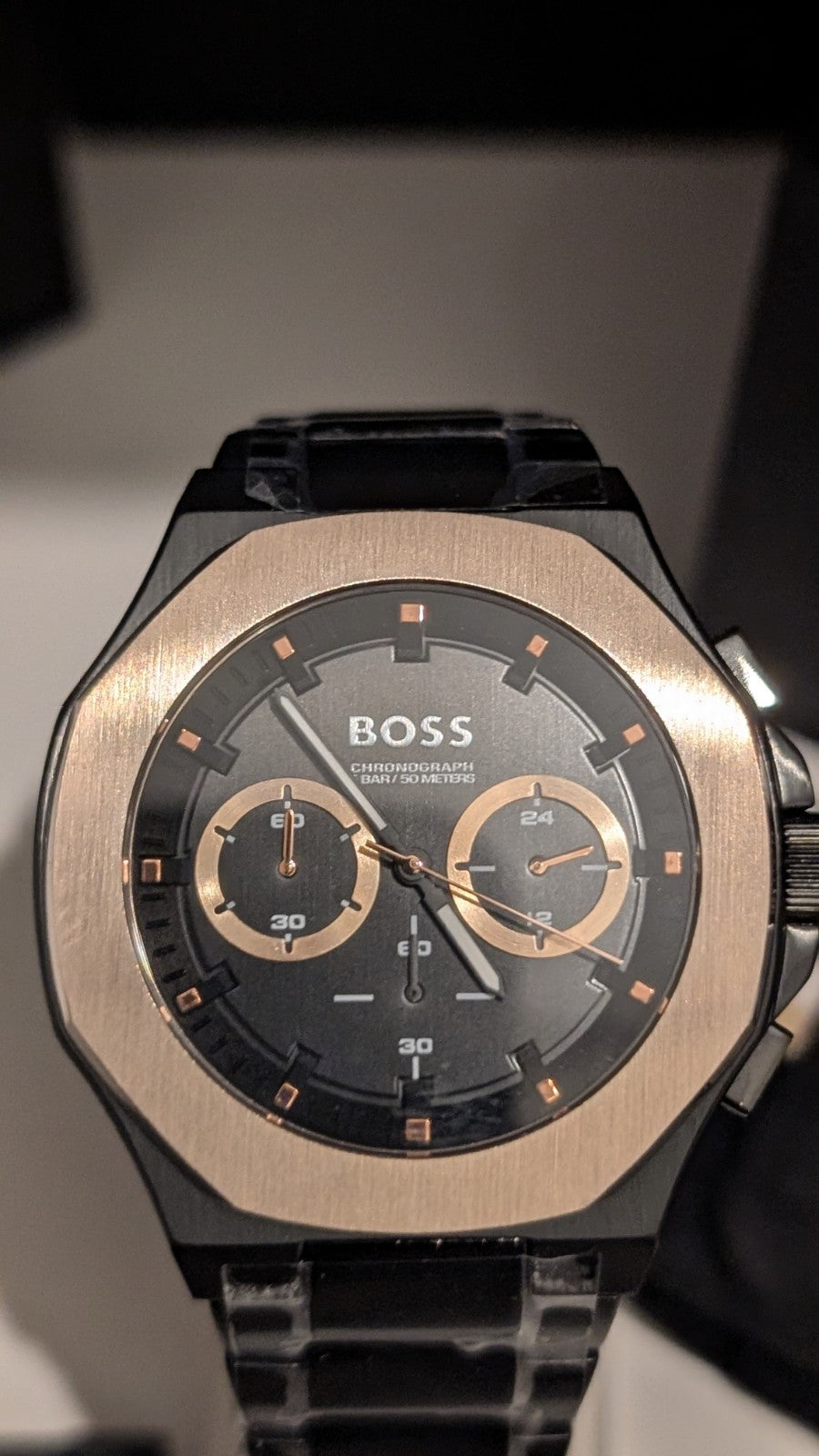 Hugo Boss Taper Men’s 45mm Black/Brass Bezel Two-Tone 1514090 Brand New 