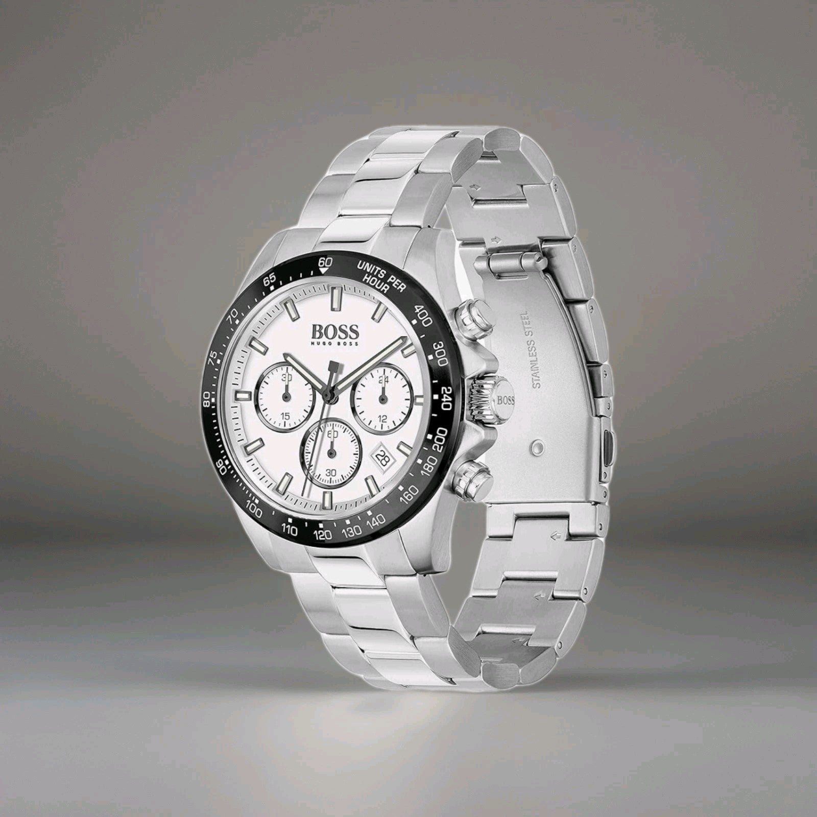 HUGO BOSS Hero HB1513875 Silver Stainless Steel Strap Chrono 43mm Men's Watch UK