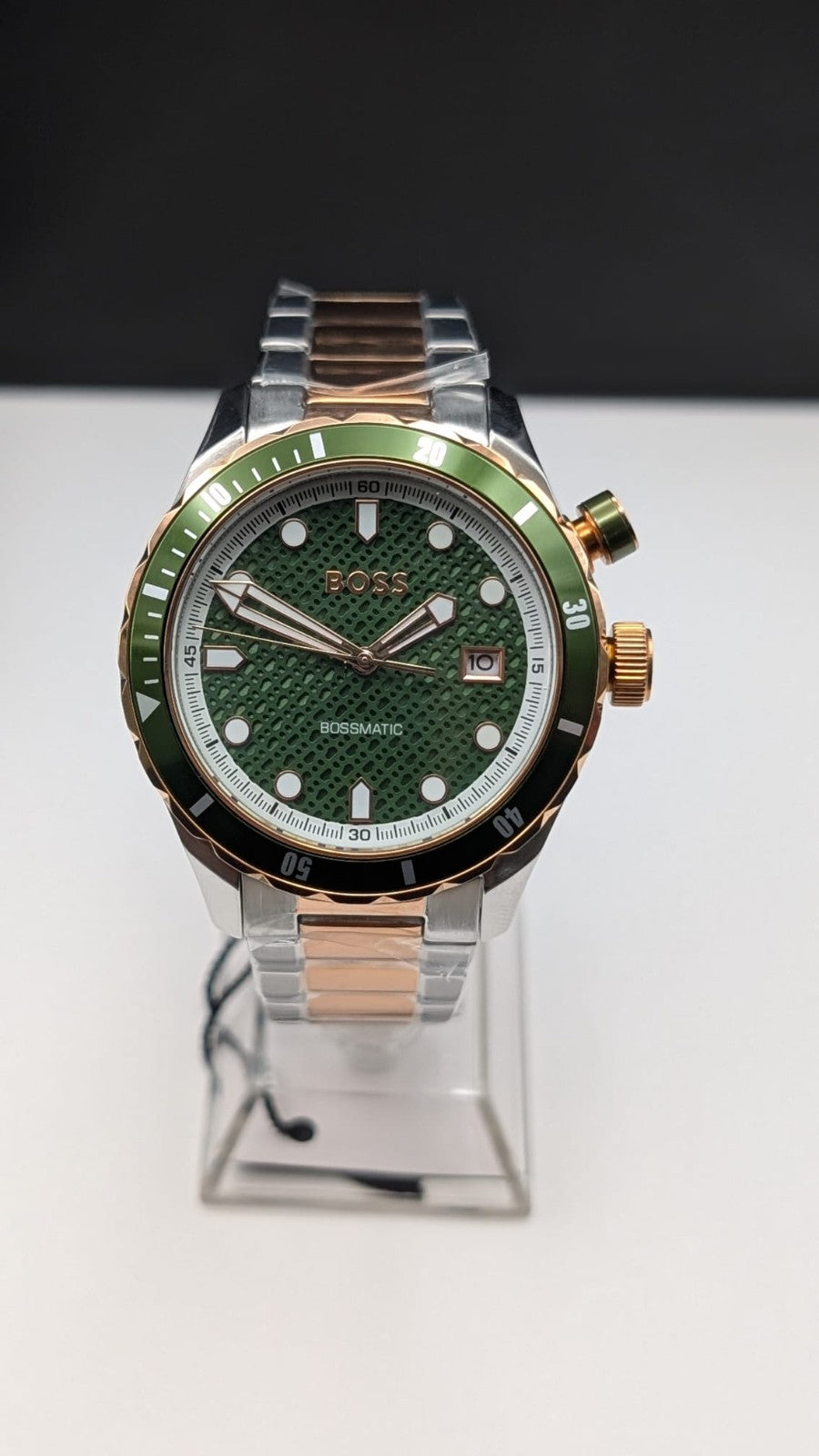 Hugo Boss Bossmatic 1514181 Mens Watch Automatic 42mm Two Tone  With Green Dial
