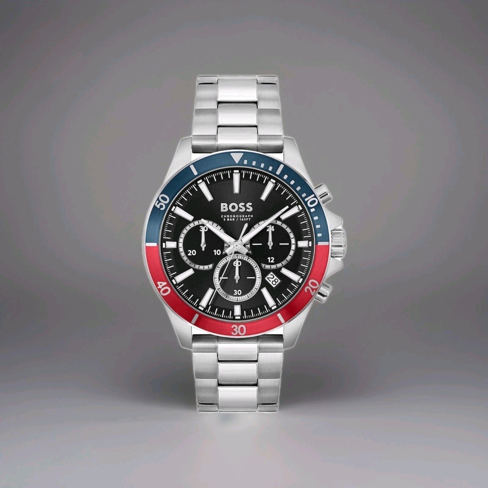 HUGO BOSS MENS TROPER CHRONO WATCH HB1514108 BLACK DIAL - RED/BLUE  BEZEL 