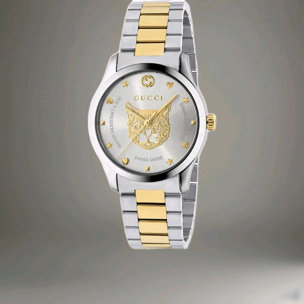 Gucci G-Timeless Quartz Cat Dial 38mm Stainless Steel Watch YA1264074 Unisex NEW