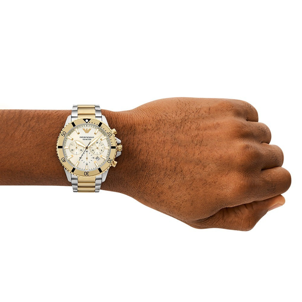 Emporio Armani Diver Chrono Silver/Pale Gold AR11606 watch