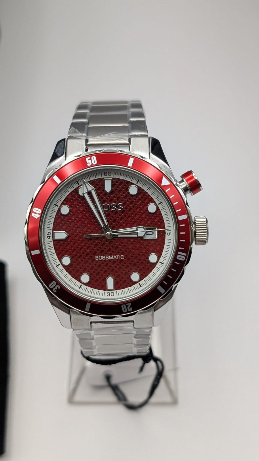 Hugo Boss 1514179 Bossmatic Men's Watch 42mm Automatic Silver With Red Dial 
