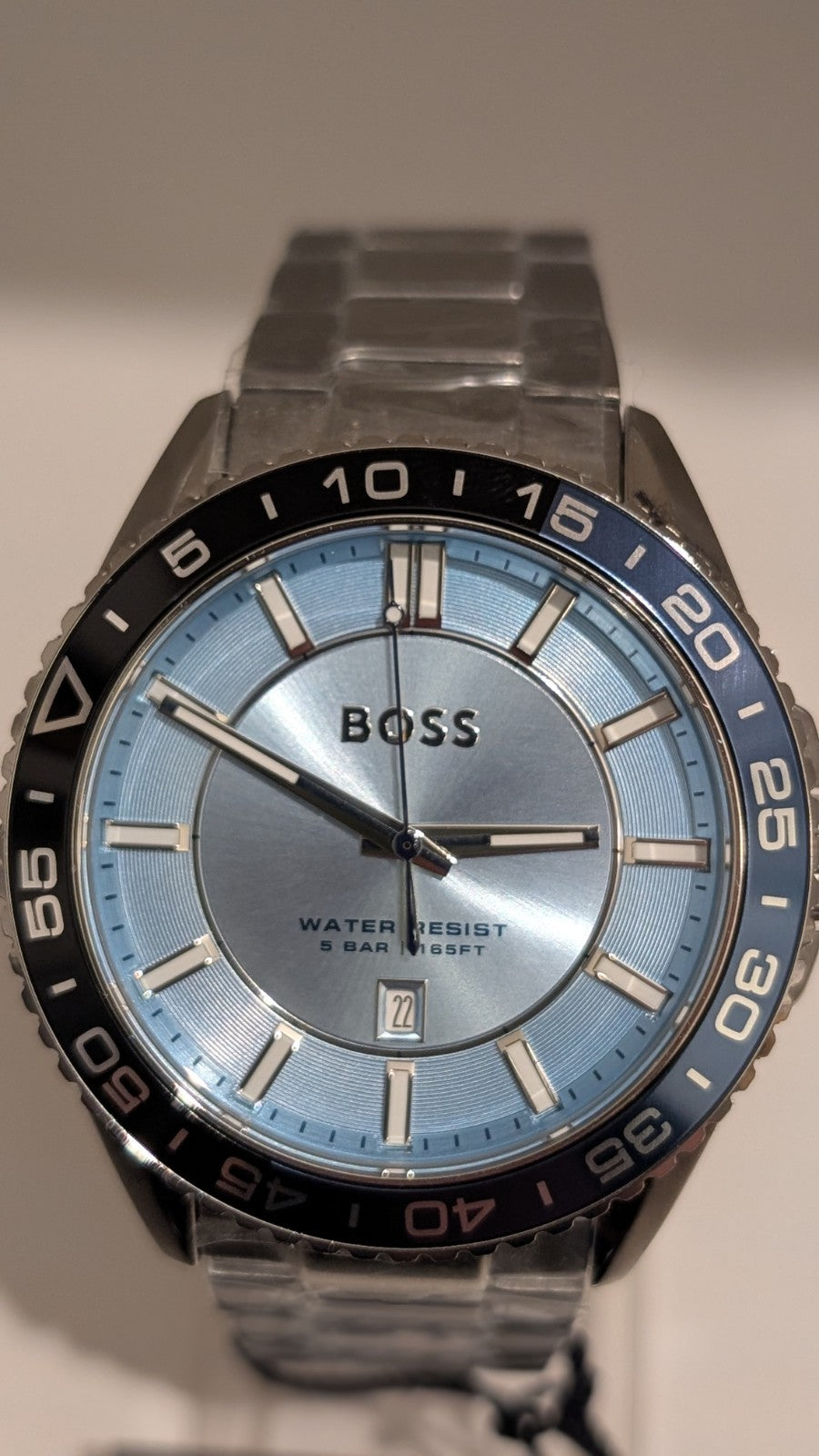 BOSS Men's watch RUNNER 3H Collection light blue dial black blue bezel 1514207