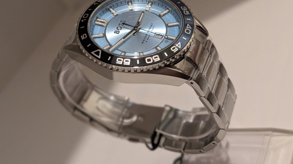 BOSS Men's watch RUNNER 3H Collection light blue dial black blue bezel 1514207