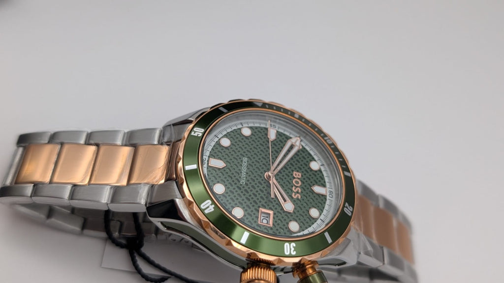 Hugo Boss Bossmatic 1514181 Mens Watch Automatic 42mm Two Tone  With Green Dial