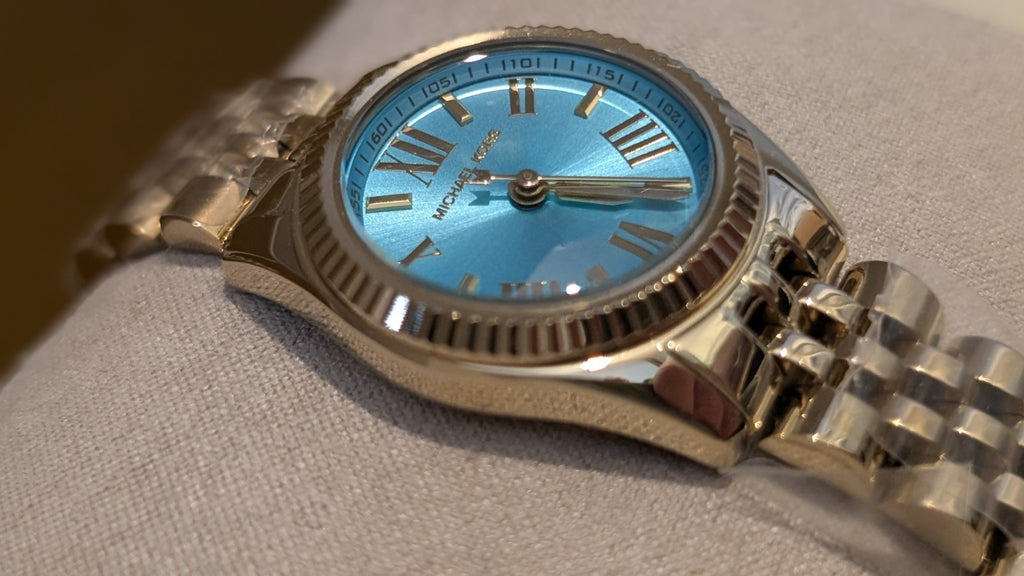 Michael Kors Lexington MK3271 Watch Women  Gold With Baby Blue Dial  26mm NEW