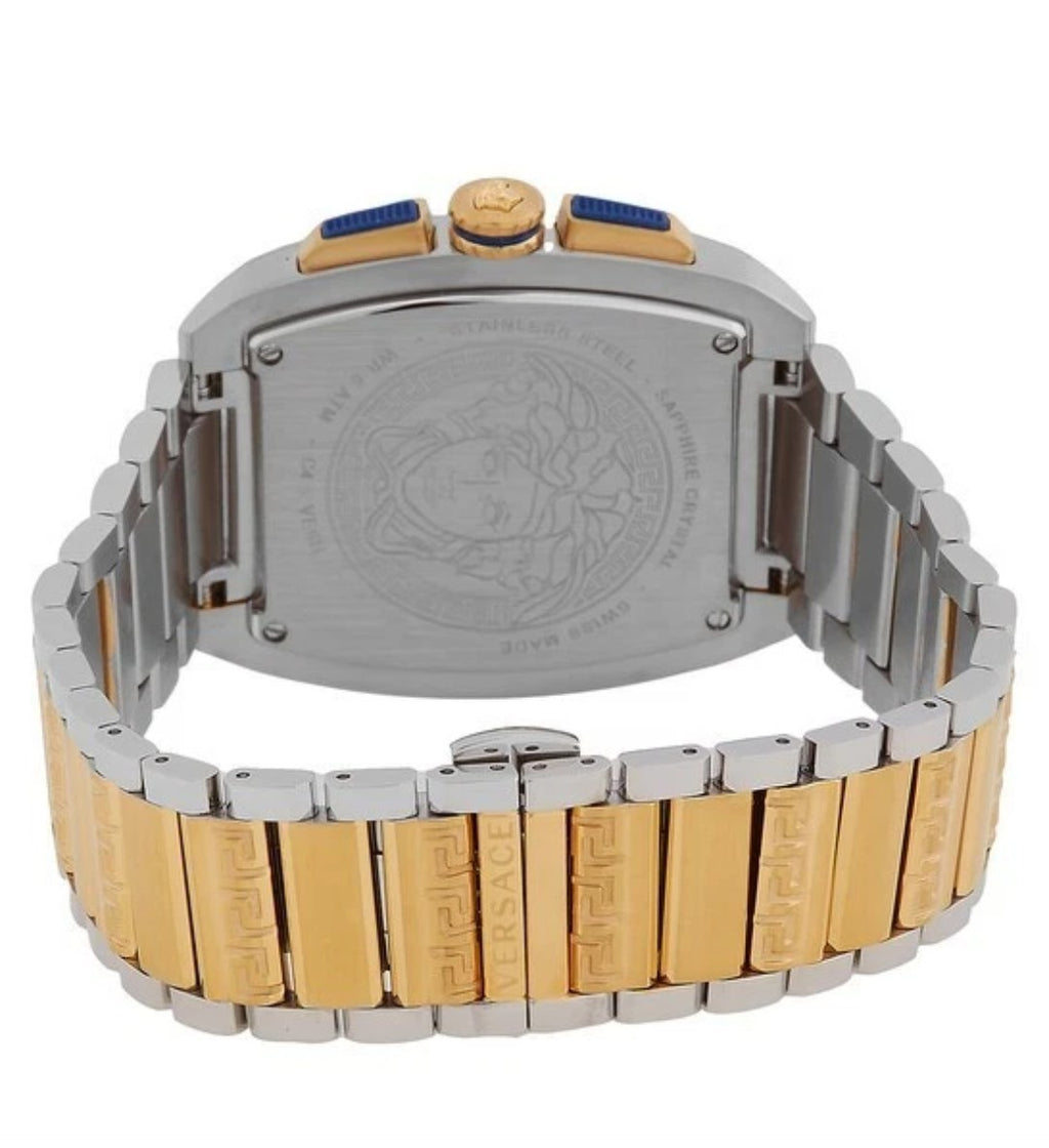 Versace Dominus Chronograph Quartz Blue Dial Two-Tone Men's Watch VE6H00723 NEW