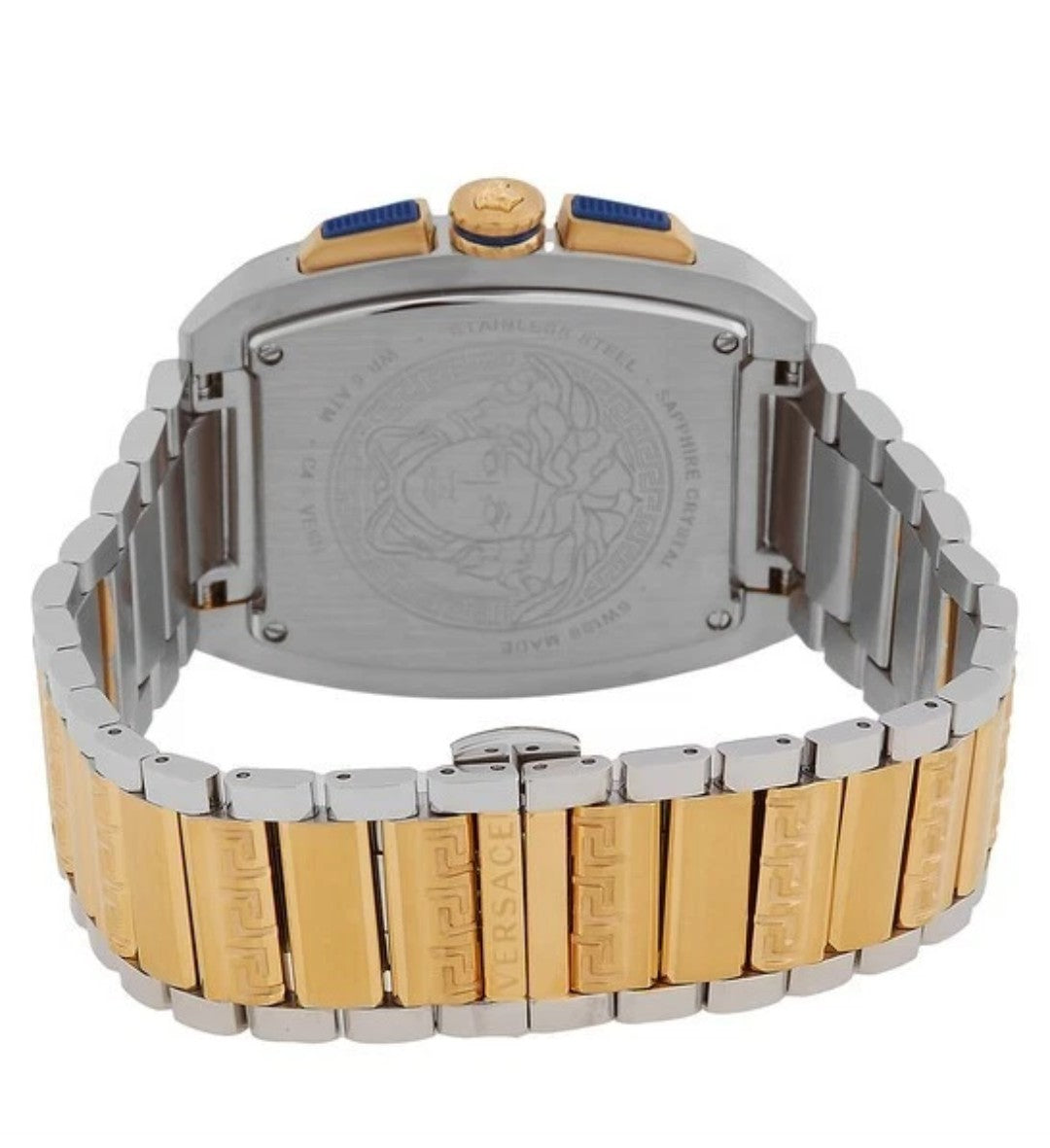 Versace Dominus Chronograph Quartz Blue Dial Two-Tone Men's Watch VE6H00723 NEW