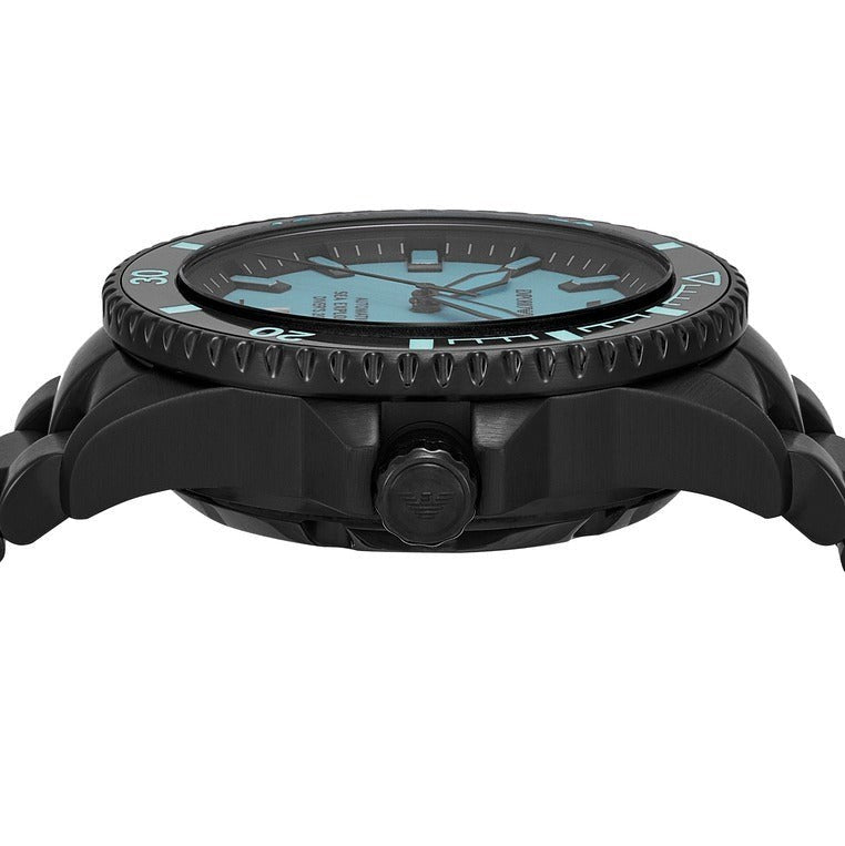 Emporio Armani Sea Explorer Automatic Blue Dial Black Strap Watch. Men's Ar60084