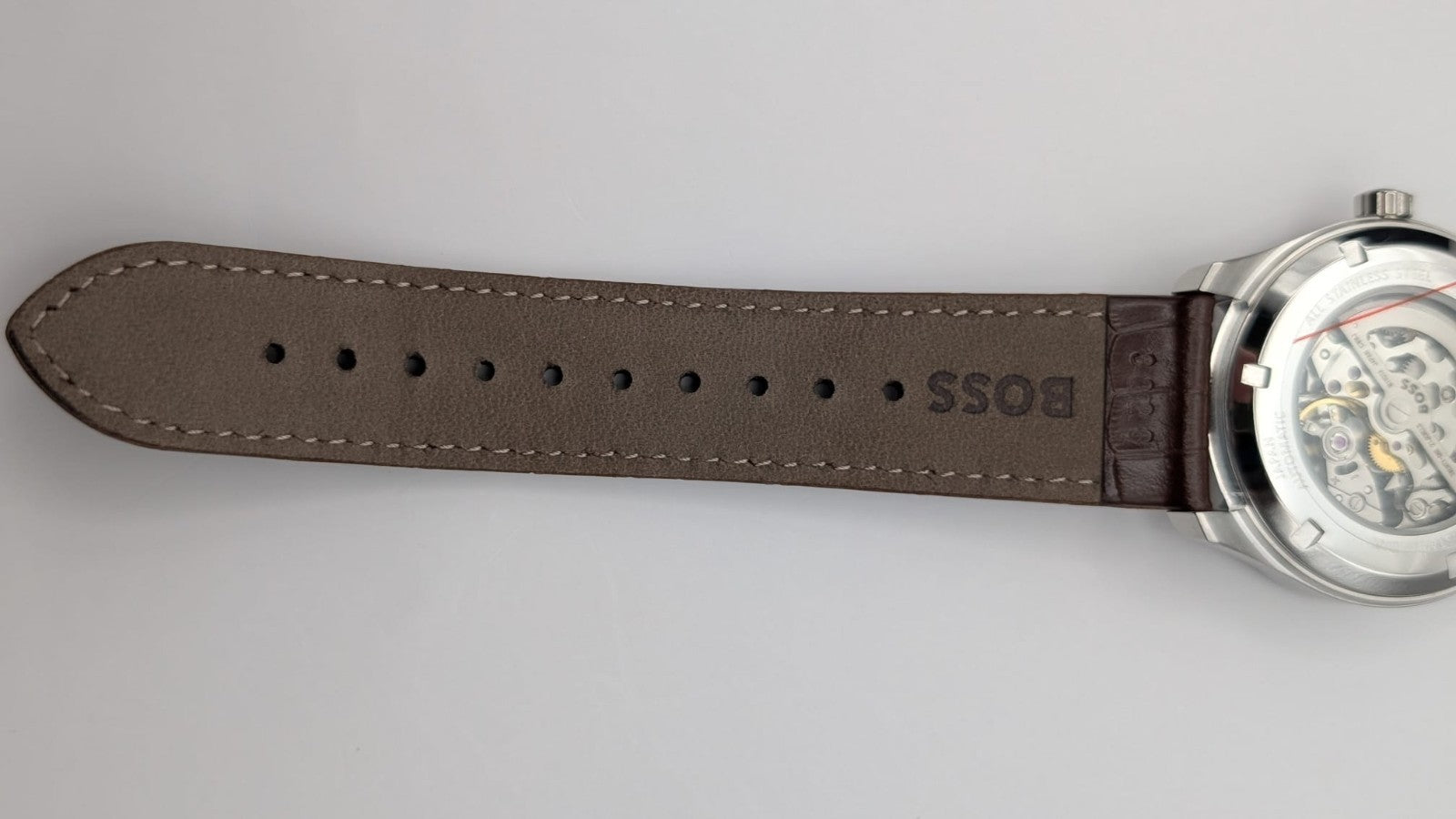 Hugo BOSS 1514305 Principle Mens Watch Automatic Skeleton Brown Leather Strap 
