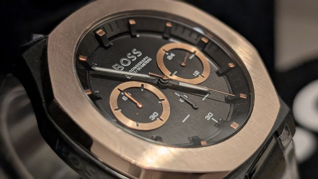 Hugo Boss Taper Men’s 45mm Black/Brass Bezel Two-Tone 1514090 Brand New 