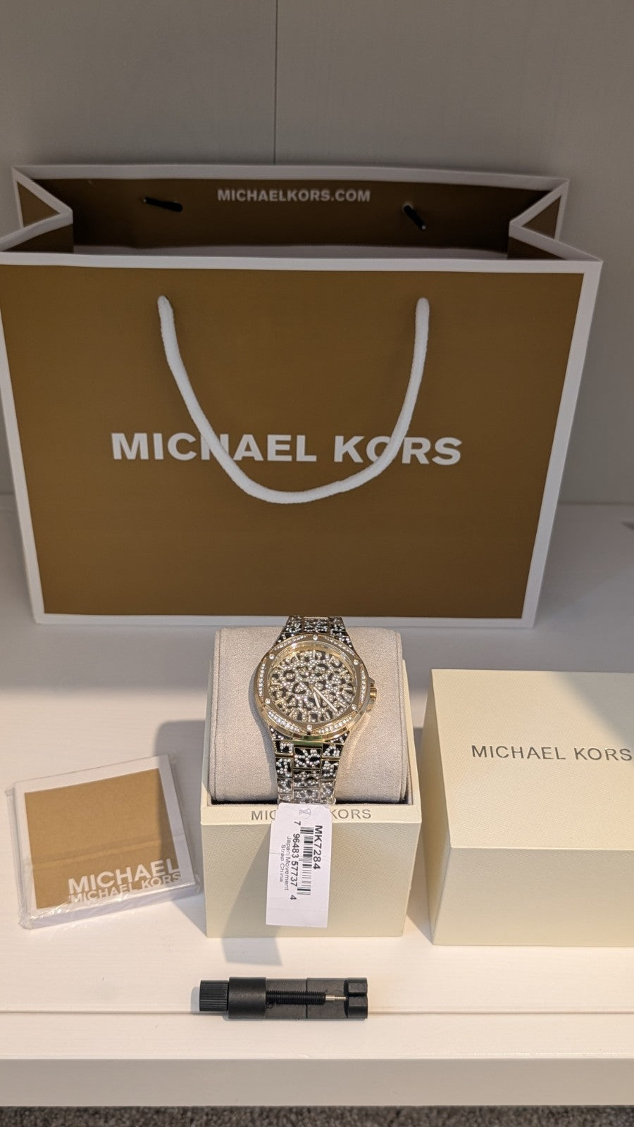 michael kors mk7284 lennox animal gold tone crystal pave ladies watch Leopard 