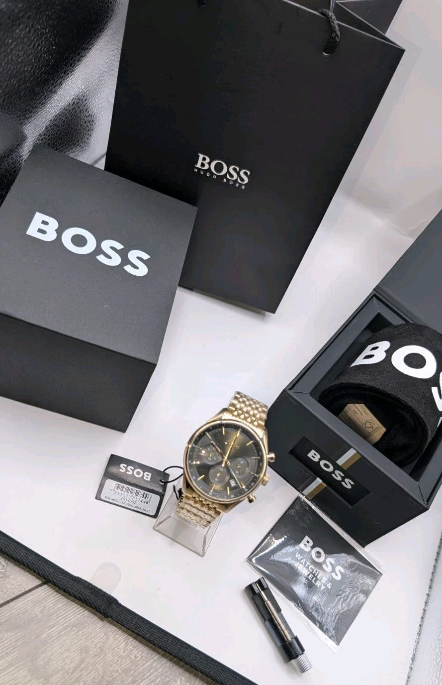 HUGO BOSS MENS GREGOR CHRONO WATCH HB1514051 GOLD 45mm WARRANTY 