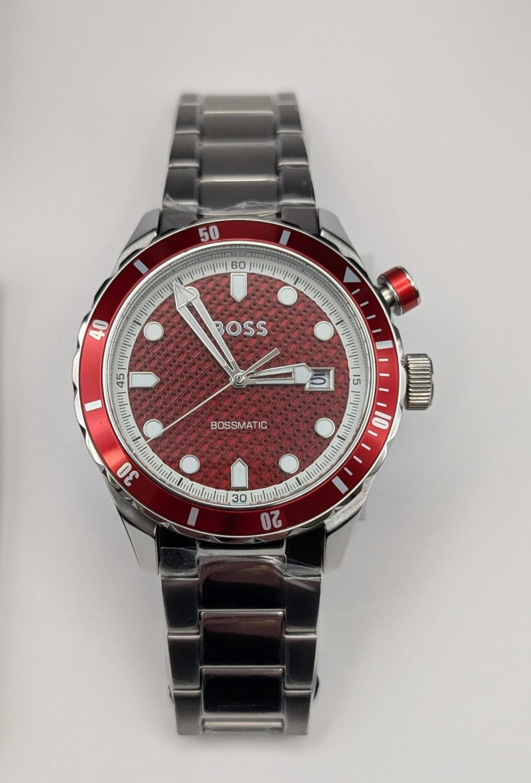 Hugo Boss 1514179 Bossmatic Men's Watch 42mm Automatic Silver With Red Dial 