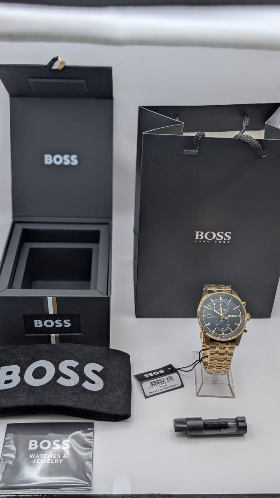 Hugo Boss 1514152 Sky Traveller Quartz Men's Watch Gold With Black Dial 44mm New