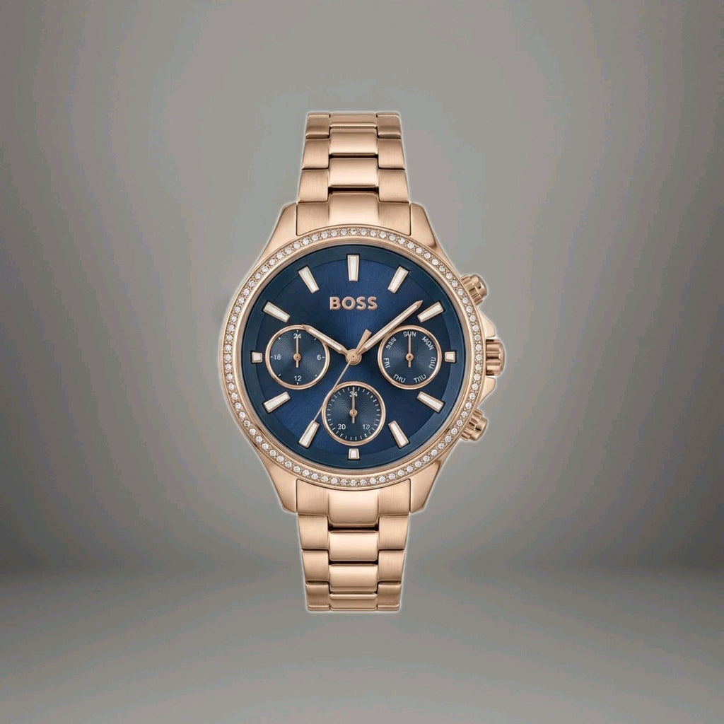 HUGO BOSS 1502566 Womens Watch Hera Blue Dial Rose Gold Strap  38mm. Brand New 
