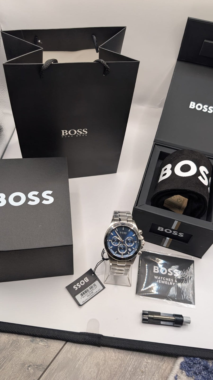 Hugo Boss HB1513755  43mmHero Men’s Chronograph Watch, Blue Dial Stainless Steel