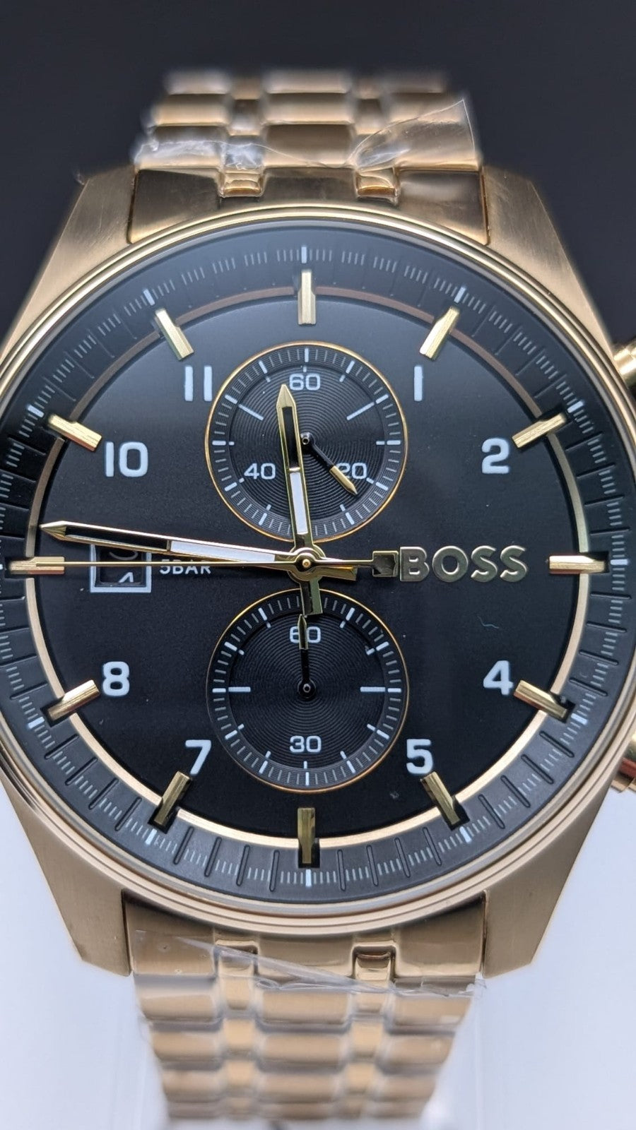 Hugo Boss 1514152 Sky Traveller Quartz Men's Watch Gold With Black Dial 44mm New