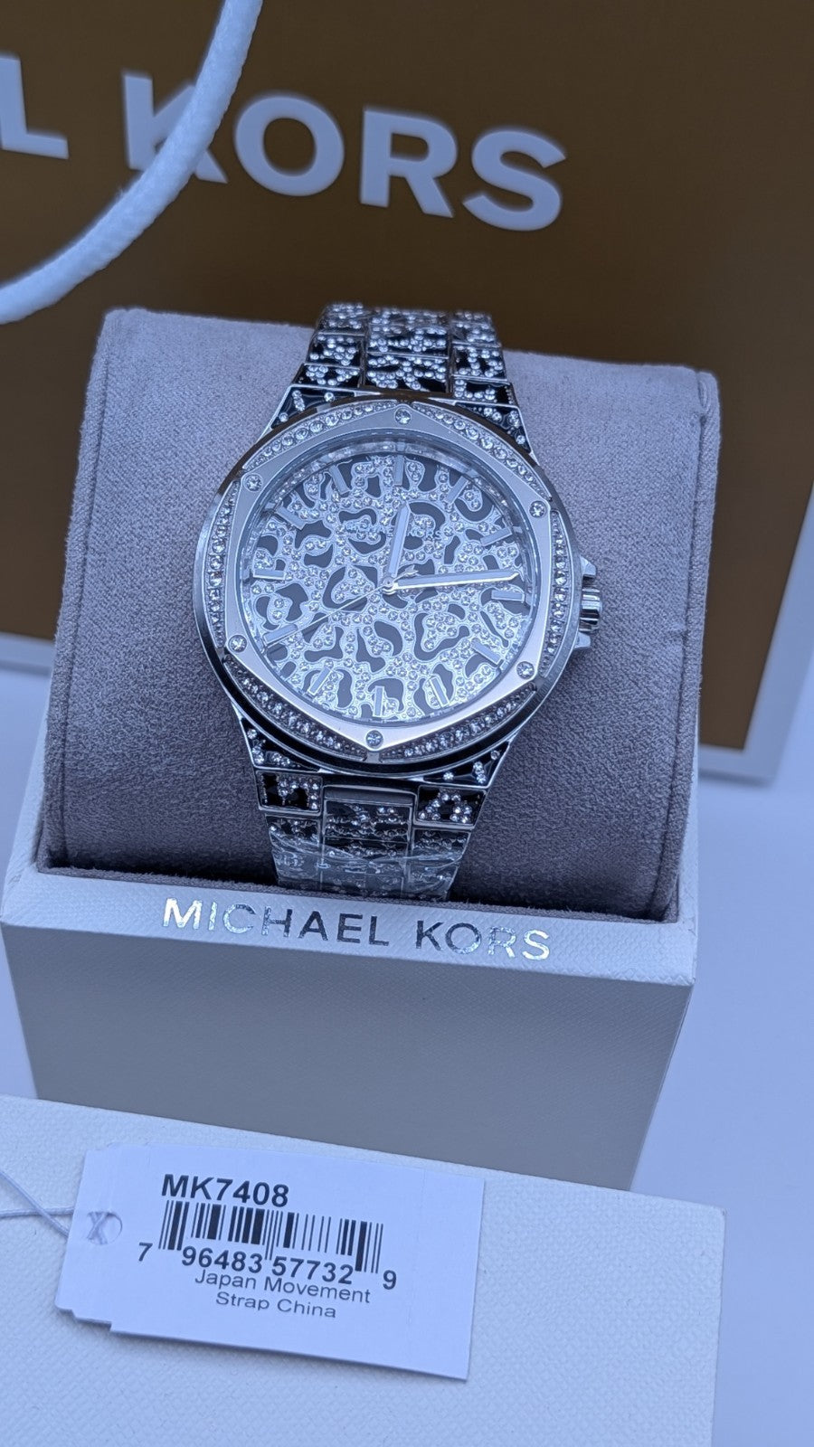 Brand New michael kors mk7408 lennox animal silver crystal pave ladies watch. 