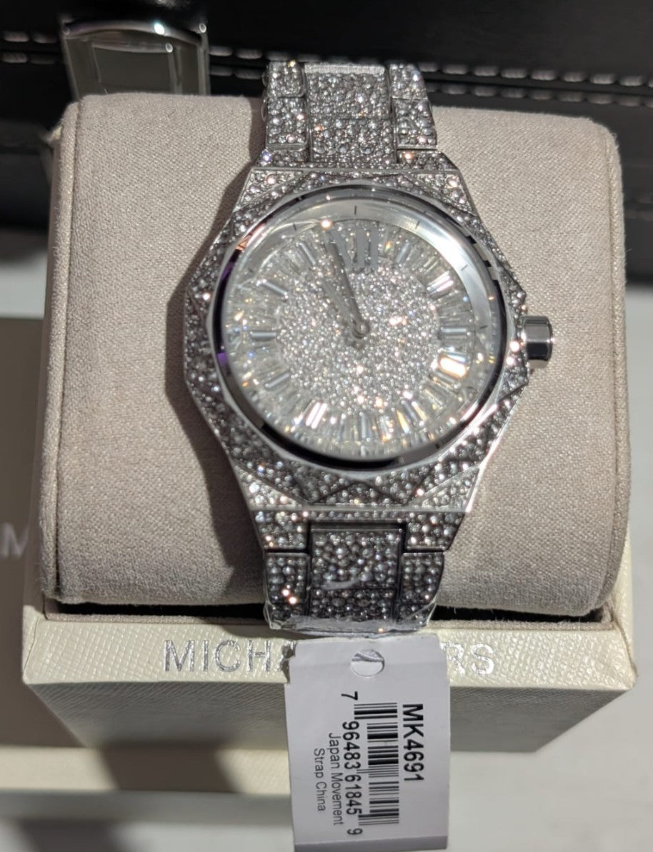MICHAEL KORS MK4691 Raquel Pave Women's Silver-Tone Crystal Pave Watch. Silver 