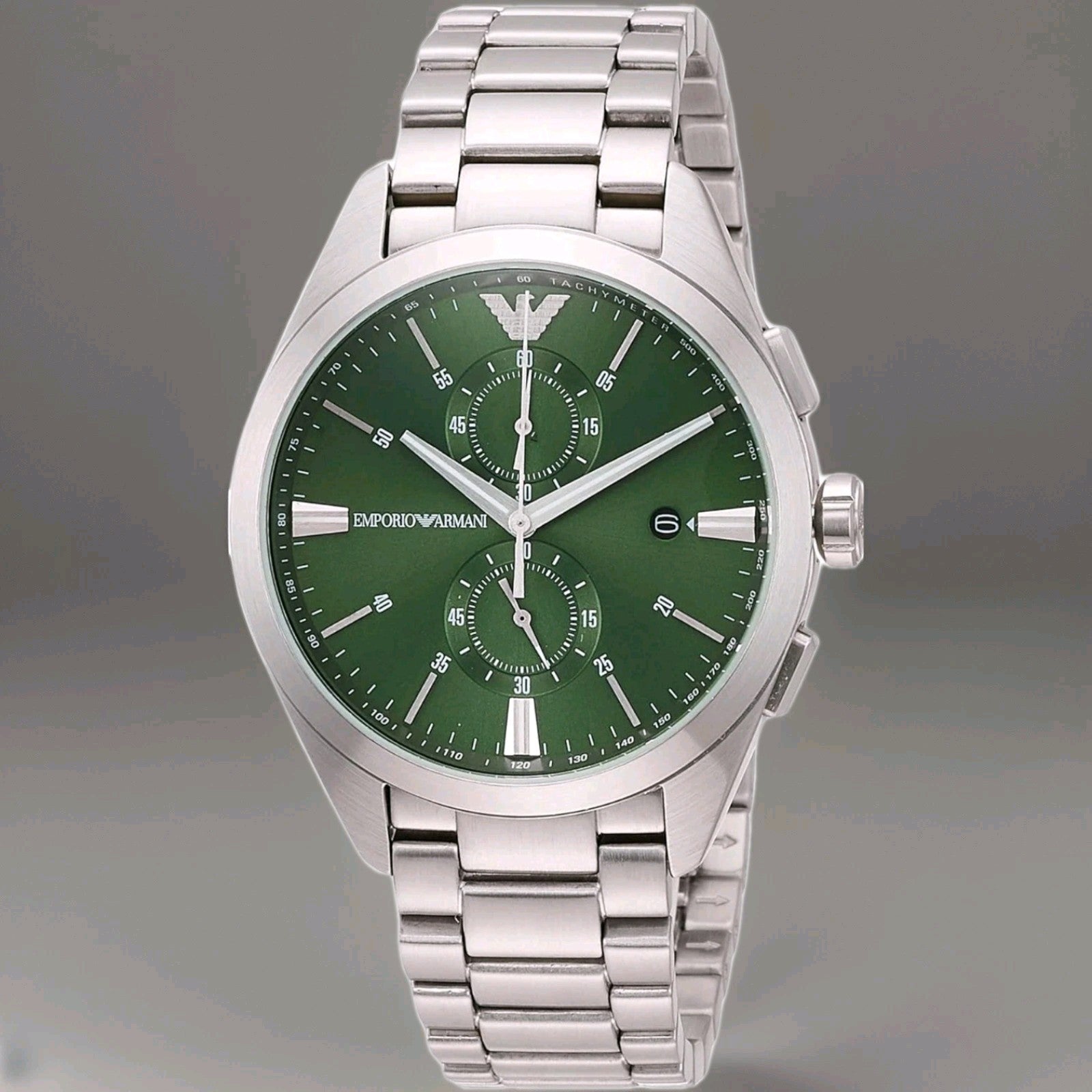 Armani AR-11480 Mens Chronograph Watch. Brand New Silver Green Warranty