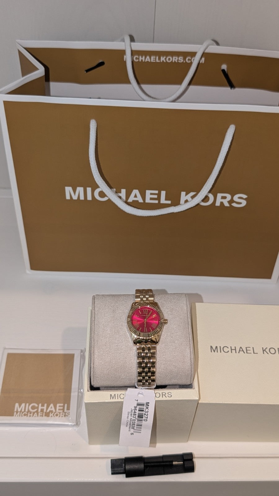 Michael Kors Lexington MK3270 Watch Women  Gold With Bright Pink Dial  26mm NEW