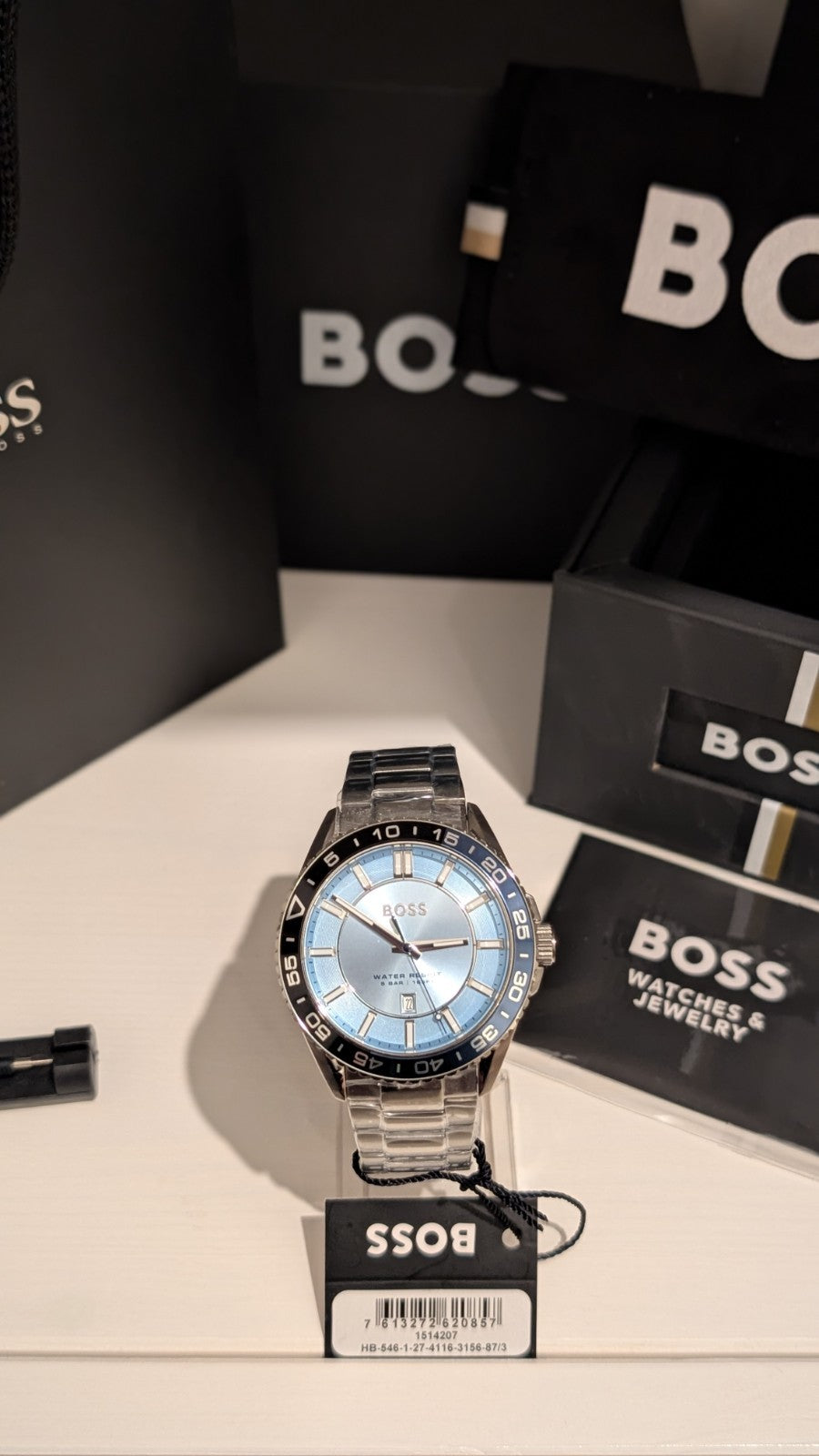 BOSS Men's watch RUNNER 3H Collection light blue dial black blue bezel 1514207