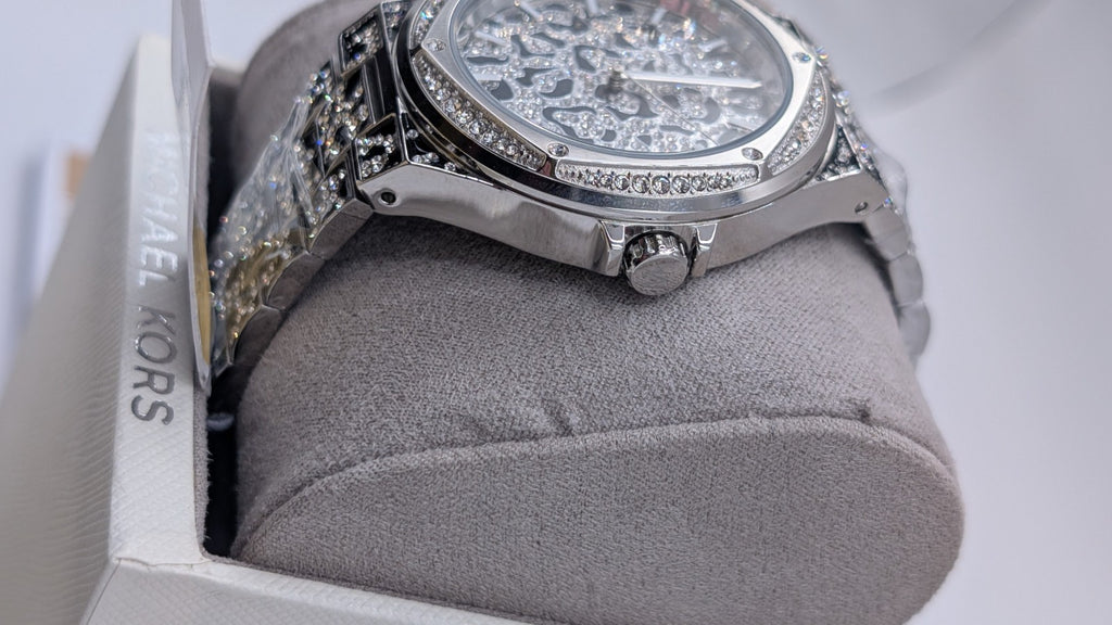 Brand New michael kors mk7408 lennox animal silver crystal pave ladies watch. 