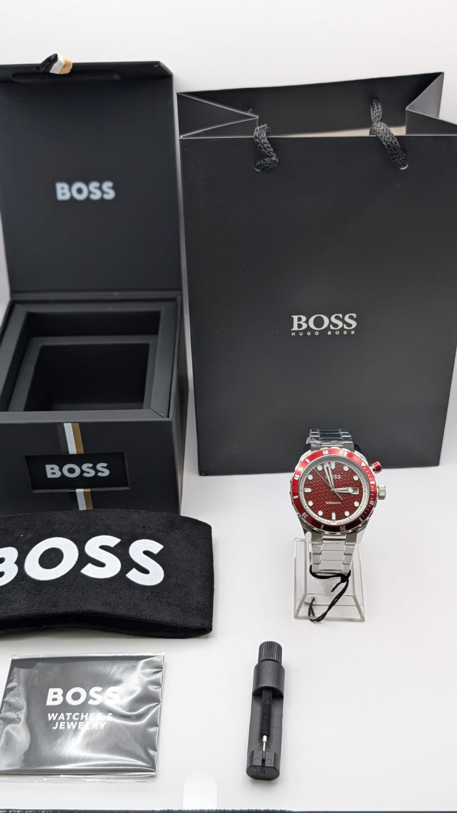Hugo Boss 1514179 Bossmatic Men's Watch 42mm Automatic Silver With Red Dial 