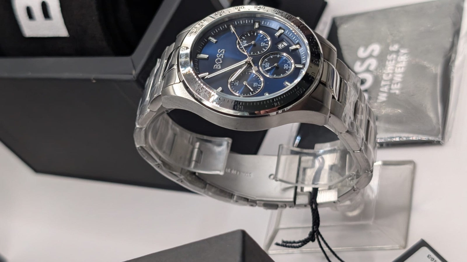 Hugo Boss HB1513755  43mmHero Men’s Chronograph Watch, Blue Dial Stainless Steel