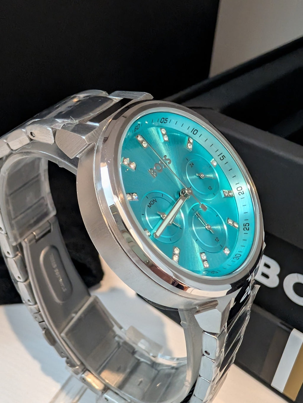 Hugo BOSS One Multifunction Womens Watch Silver With Blue Dial 1502763 38mm New