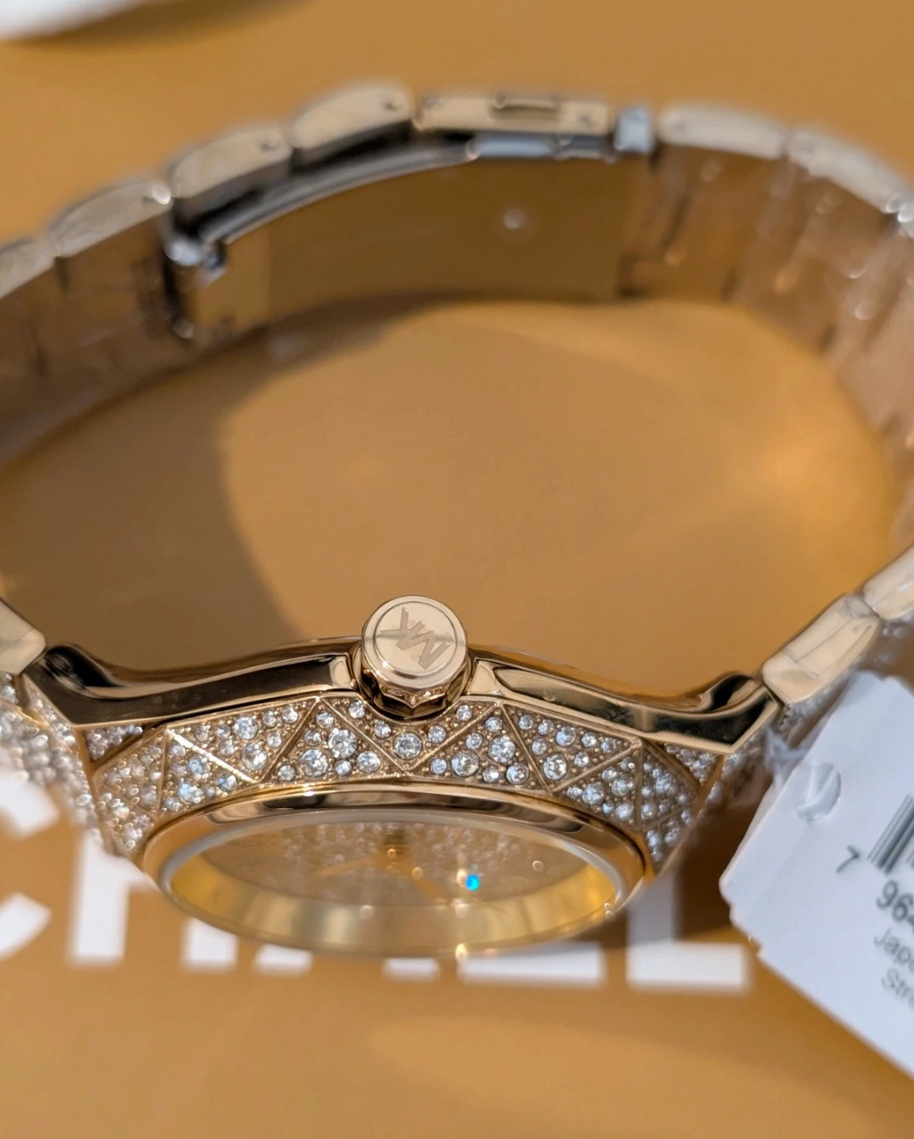 Michael Kors MK7398 Raquel Pave Three-Hand Women's Gold-Tone Quartz Wristwatch