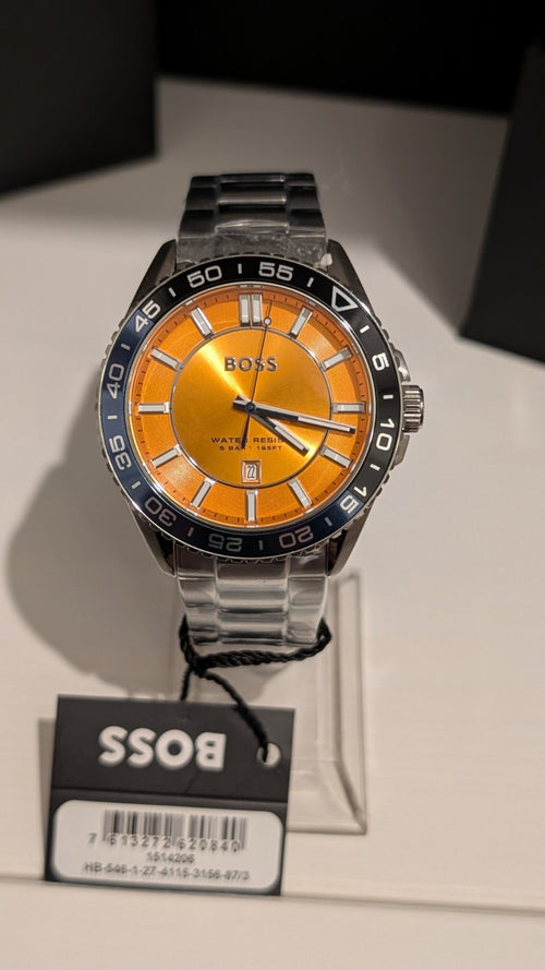 BOSS 1514206 Men's watch RUNNER 3H Collection Orange dial Blue And Black bezel 
